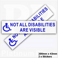 2 x Blue On White-Not All Disabilities are Visible-200mm x 43mm External Sticker for Car,Van,Truck,Vehicle.Disability,Disabled,Mobility,Self Adhesive Vinyl Sign Handicapped Logo 